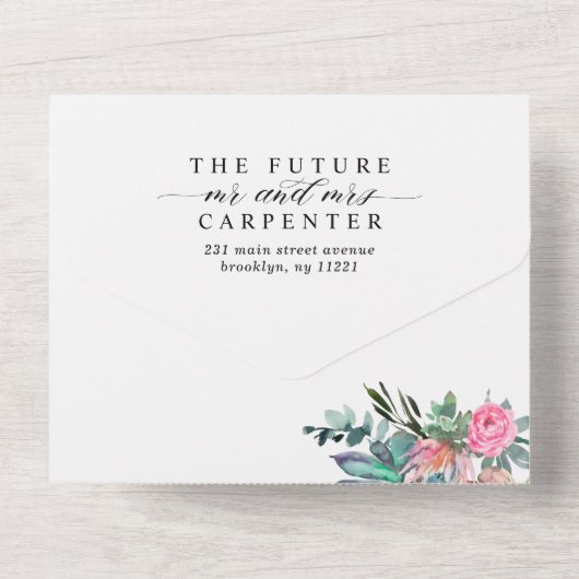 Modern Rustic Cactus Succulent Photo Boho Wedding All In One Uitnodiging (Achterkant)