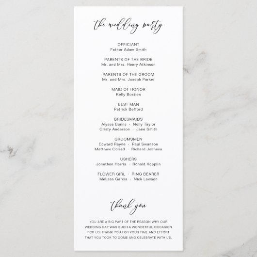 Modern Rustic Calligraphy Wedding Ceremony Program Programmakaart (Achterkant)