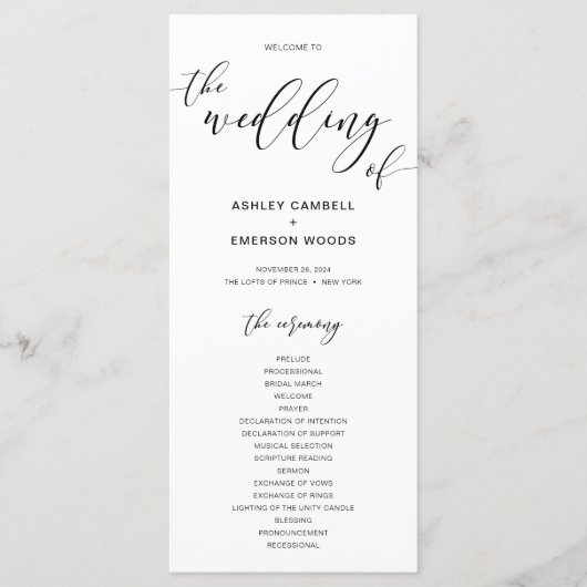Modern Rustic Calligraphy Wedding Ceremony Program Programmakaart (Voorkant)