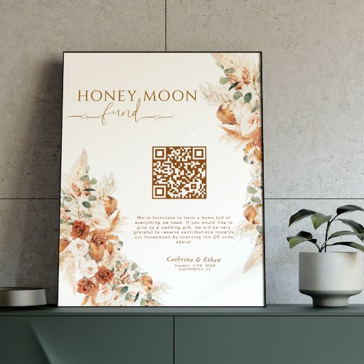 Modern Rustic Cash Honeymoon Fund QR Code Wedding Poster