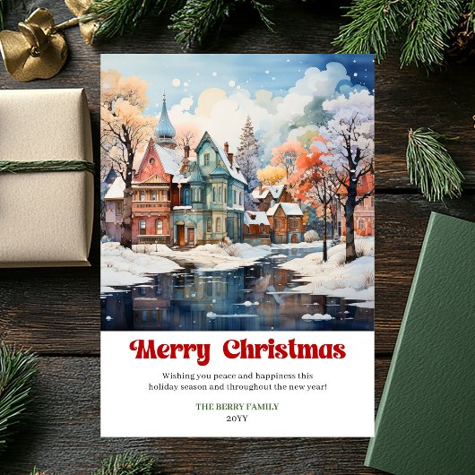 Modern rustic Christmas scene festive holiday card Feestdagenkaart