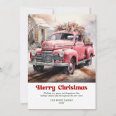 Modern rustic Christmas scene pink truck card art Feestdagenkaart (Voorkant)