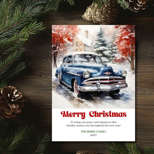 Modern rustic Christmas scene watercolor festive  Feestdagenkaart