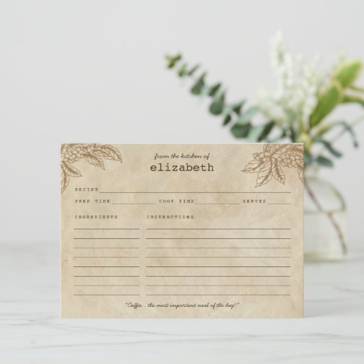 Modern Rustic Coffee Plant Bonen Quote Recept Kaar Informatiekaartje (Staand voorkant)