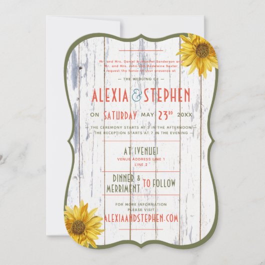 Modern Rustic Country Barn, Boho Sunflower Wedding Kaart (Voorkant)