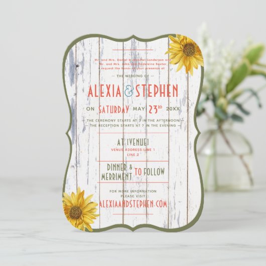 Modern Rustic Country Barn, Boho Sunflower Wedding Kaart (Staand voorkant)