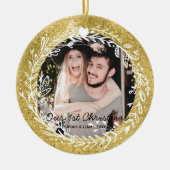 Modern rustic couple photo our 1st Christmas Keramisch Ornament (Voorkant)