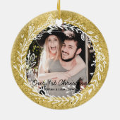 Modern rustic couple photo our 1st Christmas Keramisch Ornament (Achterkant)