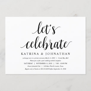 Modern Rustic Cute Black Script, Wedding Elopement Kaart