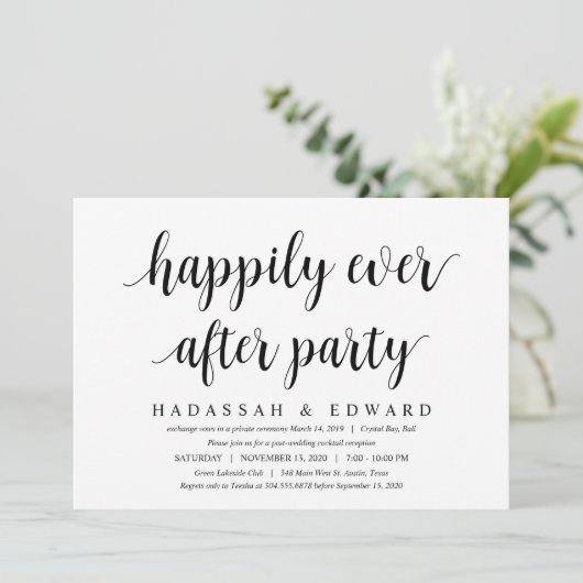 Modern Rustic Cute Black Script, Wedding Elopement Kaart (Staand voorkant)
