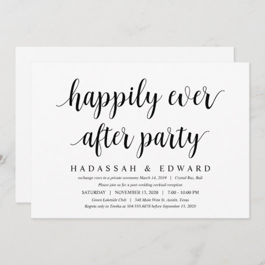 Modern Rustic Cute Black Script, Wedding Elopement Kaart (Voorkant / Achterkant)