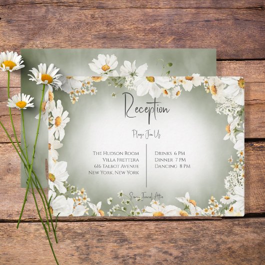 Modern Rustic Daisy Lijst Green Wedding Reception Informatiekaartje