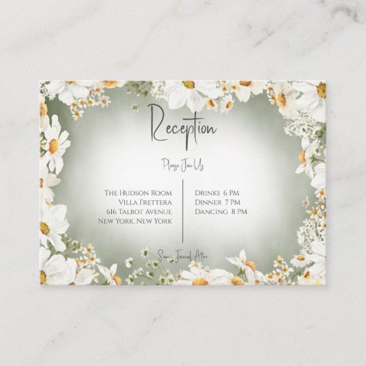 Modern Rustic Daisy Lijst Green Wedding Reception Informatiekaartje (Voorkant)