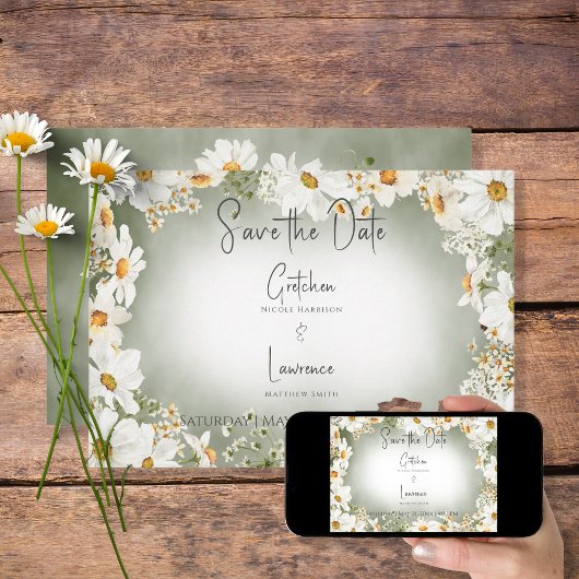 Modern Rustic Daisy Lijst Green Wedding Save The Date