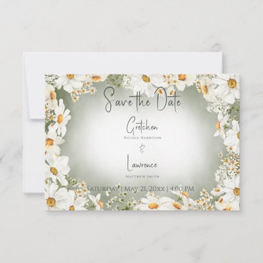 Modern Rustic Daisy Lijst Green Wedding Save The Date (Voorkant)