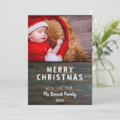 Modern Rustic Dark Wood Merry-kerstfotokaart (Staand voorkant)