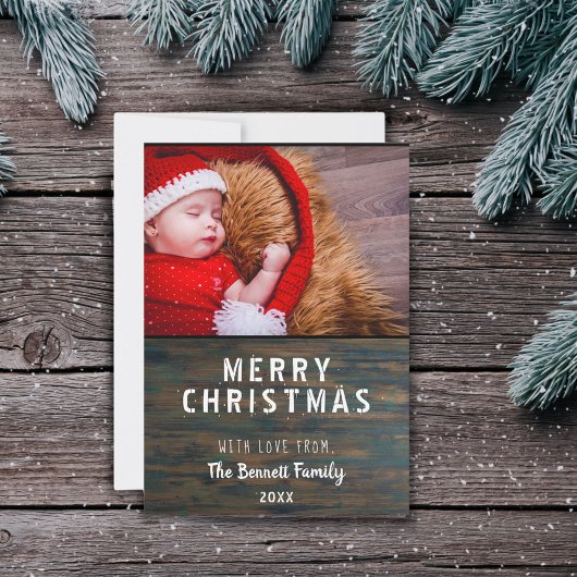 Modern Rustic Dark Wood Merry-kerstfotokaart