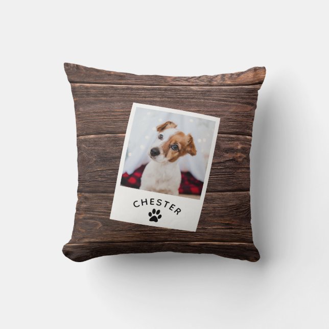 Modern Rustic Dark Wood Pet Photo Dog Mam Cat Kussen (Voorkant)