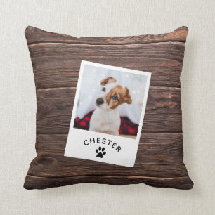 Modern Rustic Dark Wood Pet Photo Dog Mam Cat Kussen
