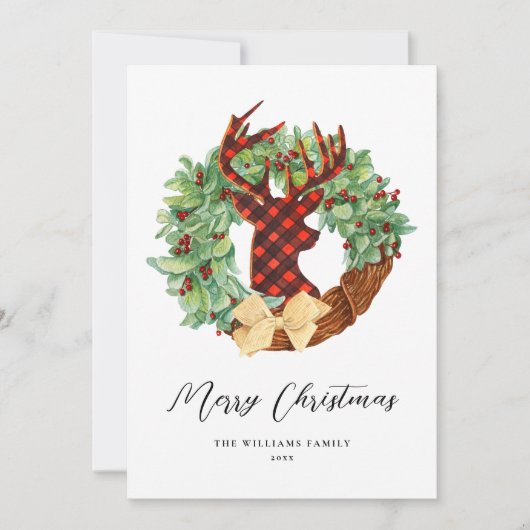 Modern Rustic Deer Kerstmis, niet-foto Feestdagenkaart (Voorkant)