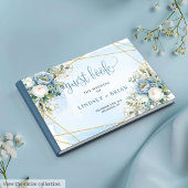 Modern Rustic Dusty Blue White Gold Floral Wedding Gastenboek