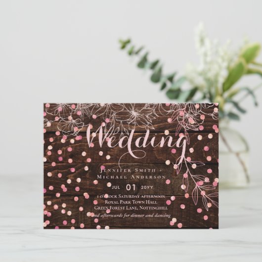 Modern Rustic Dusty Roos Pink Confetti Wedding (Staand voorkant)