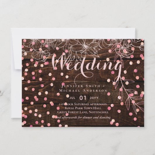 Modern Rustic Dusty Roos Pink Confetti Wedding (Voorkant)