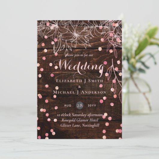 Modern Rustic Dusty Roos Pink Confetti Wedding (Staand voorkant)