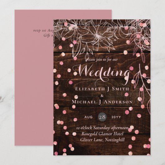 Modern Rustic Dusty Roos Pink Confetti Wedding (Voorkant / Achterkant)