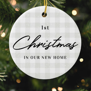 Modern Rustic Eerste Kerstmis in Nieuw Thuis Foto Keramisch Ornament