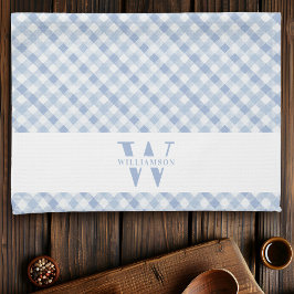 Modern Rustic Family Monogram Blue Gingham Pset Theedoek