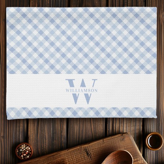Modern Rustic Family Monogram Blue Gingham Pset Theedoek
