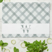 Modern Rustic Family Monogram Green Gingham Pset Theedoek (Gevouwen)