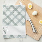 Modern Rustic Family Monogram Green Gingham Pset Theedoek (Quarter Fold)