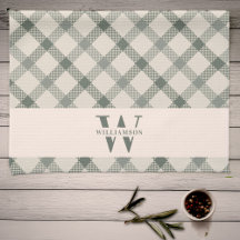 Modern Rustic Family Monogram Green Gingham Pset