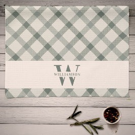 Modern Rustic Family Monogram Green Gingham Pset Theedoek
