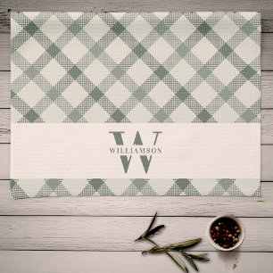 Modern Rustic Family Monogram Green Gingham Pset Theedoek