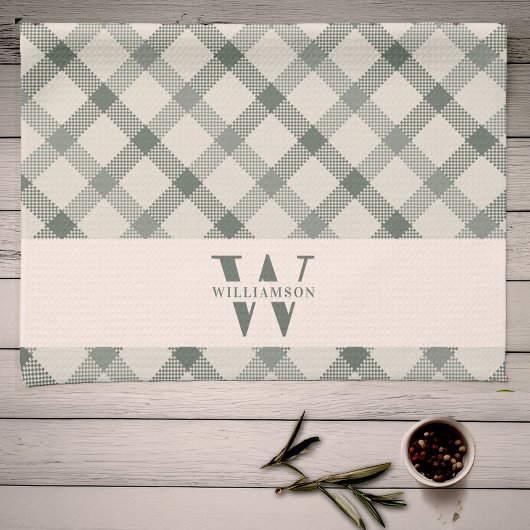 Modern Rustic Family Monogram Green Gingham Pset Theedoek