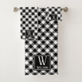 Modern Rustic Farmhouse Black White Pset Monogram Bad Handdoek (Insitu)