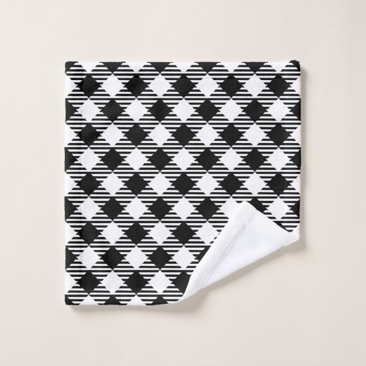 Modern Rustic Farmhouse Black White Pset Monogram Bad Handdoek (Wasdoekje)
