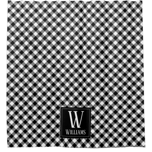 Modern Rustic Farmhouse Black White Pset Monogram Douchegordijn (Voorkant)