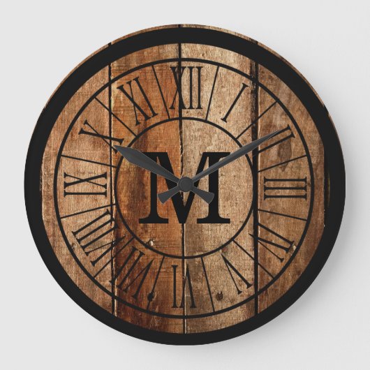 Modern Rustic Farmhouse Monogram Barnwood Grote Klok (Voorkant)
