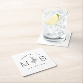 Modern Rustic Floral Stem Wedding Monogram Kartonnen Onderzetters (Insitu)
