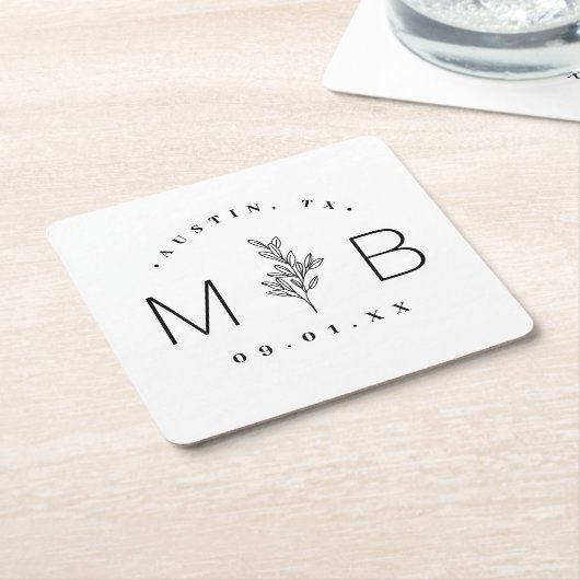 Modern Rustic Floral Stem Wedding Monogram Kartonnen Onderzetters (Schuin)