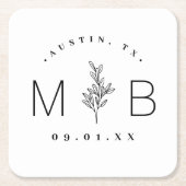 Modern Rustic Floral Stem Wedding Monogram Kartonnen Onderzetters (Voorkant)