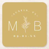 Modern Rustic Floral Stem Wedding Monogram Kartonnen Onderzetters (Voorkant)