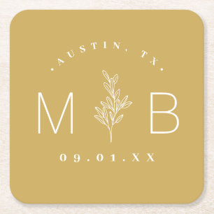 Modern Rustic Floral Stem Wedding Monogram Kartonnen Onderzetters