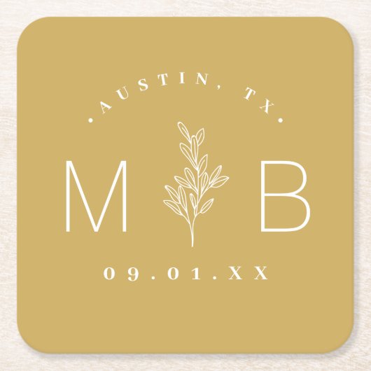 Modern Rustic Floral Stem Wedding Monogram Kartonnen Onderzetters (Voorkant)
