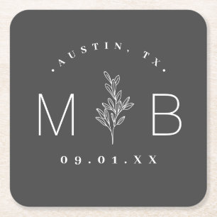 Modern Rustic Floral Stem Wedding Monogram Kartonnen Onderzetters