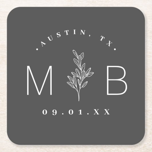 Modern Rustic Floral Stem Wedding Monogram Kartonnen Onderzetters (Voorkant)